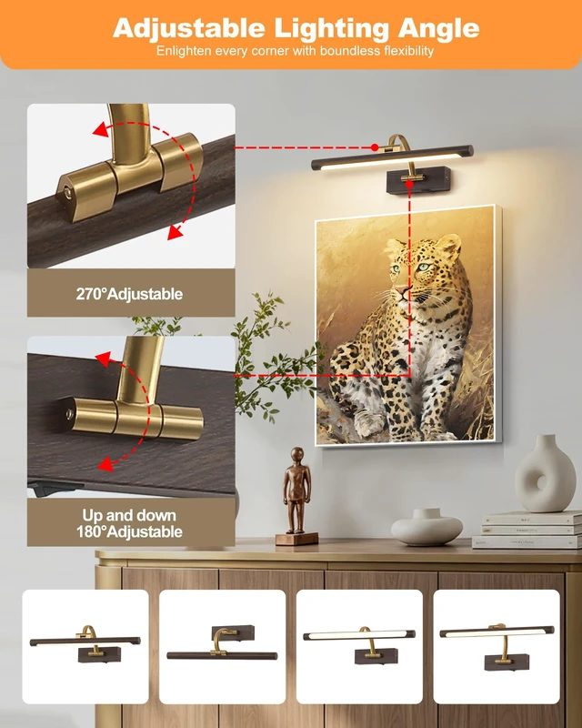 Alt view image 7 of 7 - LED Picture Lights for Wall Rechargeable, Battery Operated Art Light for Paintings (Wood Grain, 15.7inch)