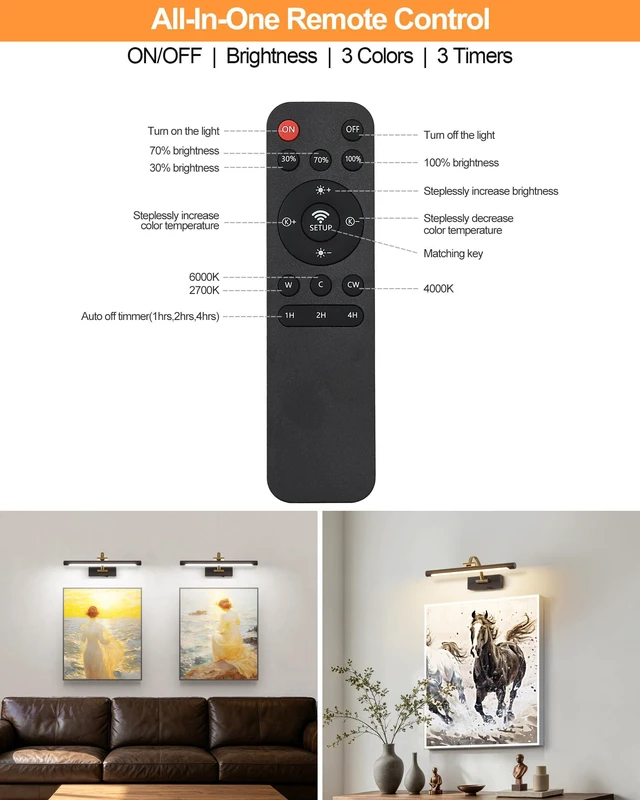 Alt view image 6 of 7 - LED Picture Lights for Wall Rechargeable, Battery Operated Art Light for Paintings (Wood Grain, 15.7inch)
