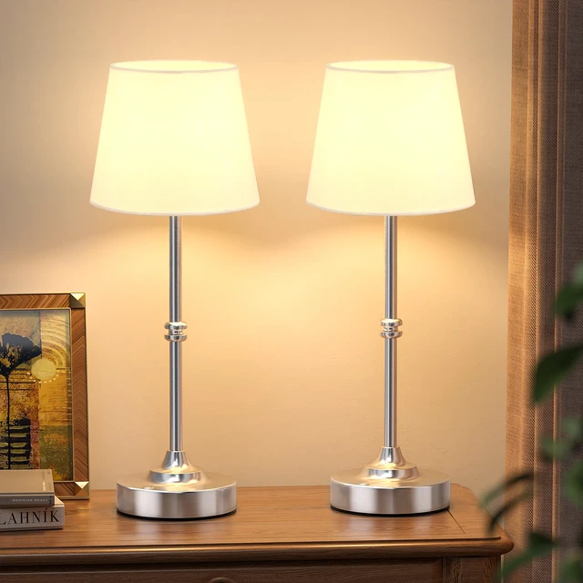 Alt view image 2 of 7 - Rechargeable Cordless Table Lamp Silver - 2 Pack 4000mAh Battery Operated Lamp, 3000K Warm Light, Touch Control Stepless Dimming, for Bedside, Dining Table, Home Decor