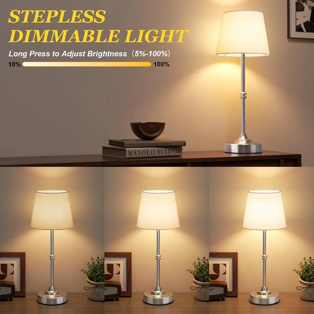 Alt view image 4 of 7 - Rechargeable Cordless Table Lamp Silver - 2 Pack 4000mAh Battery Operated Lamp, 3000K Warm Light, Touch Control Stepless Dimming, for Bedside, Dining Table, Home Decor