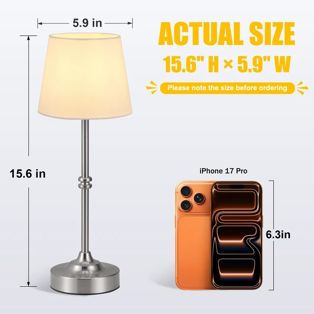Alt view image 3 of 7 - Rechargeable Cordless Table Lamp Silver - 2 Pack 4000mAh Battery Operated Lamp, 3000K Warm Light, Touch Control Stepless Dimming, for Bedside, Dining Table, Home Decor