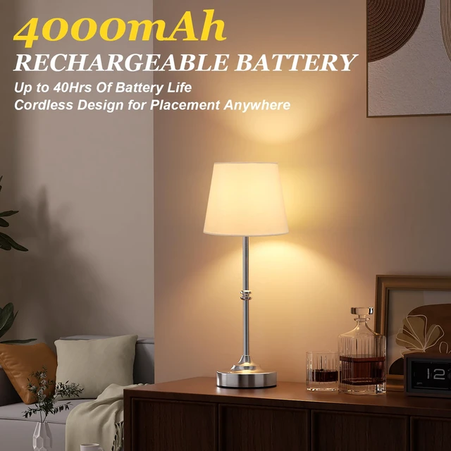 Alt view image 5 of 7 - Rechargeable Cordless Table Lamp Silver - 2 Pack 4000mAh Battery Operated Lamp, 3000K Warm Light, Touch Control Stepless Dimming, for Bedside, Dining Table, Home Decor