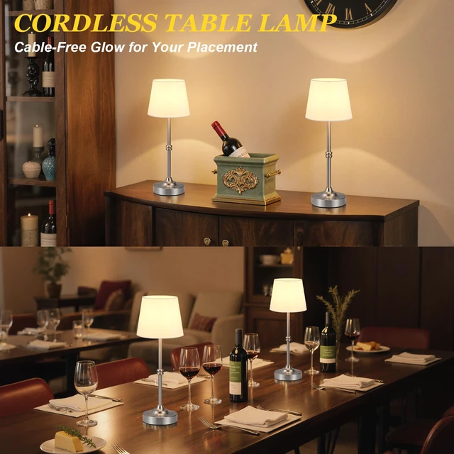 Alt view image 6 of 7 - Rechargeable Cordless Table Lamp Silver - 2 Pack 4000mAh Battery Operated Lamp, 3000K Warm Light, Touch Control Stepless Dimming, for Bedside, Dining Table, Home Decor