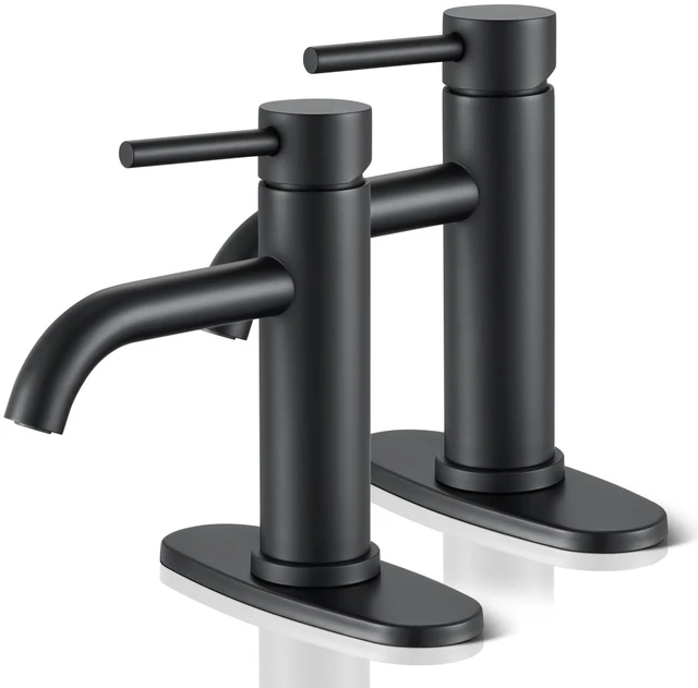 Main image of Black Bathroom Faucet, Single Hole Bathroom Faucet Stainless Steel 2 Pack Modern Bathroom Sink Faucet with Pop-up Drain and Hoses, RV & Outdoor Basins,1 or 3 Hole