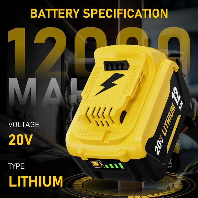 Alt view image 2 of 7 - 2 Packs 12Ah Replacement for Dewalt 20V Battery DCB208 and Charger Compatible with Dewalt 20V Max Battery DCB207 DCB206 DCB204 DCB203 DCB200 DCB201 and DCB102 Charger