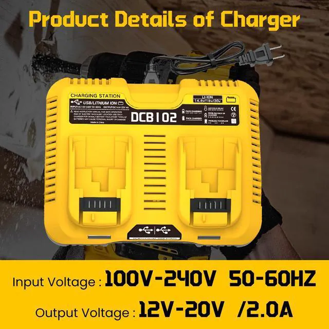 Alt view image 3 of 7 - 2 Packs 12Ah Replacement for Dewalt 20V Battery DCB208 and Charger Compatible with Dewalt 20V Max Battery DCB207 DCB206 DCB204 DCB203 DCB200 DCB201 and DCB102 Charger