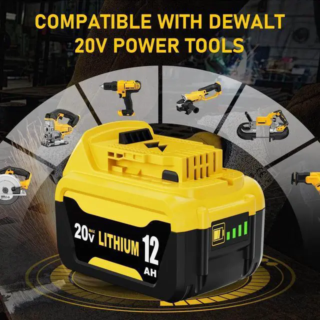 Alt view image 4 of 7 - 2 Packs 12Ah Replacement for Dewalt 20V Battery DCB208 and Charger Compatible with Dewalt 20V Max Battery DCB207 DCB206 DCB204 DCB203 DCB200 DCB201 and DCB102 Charger