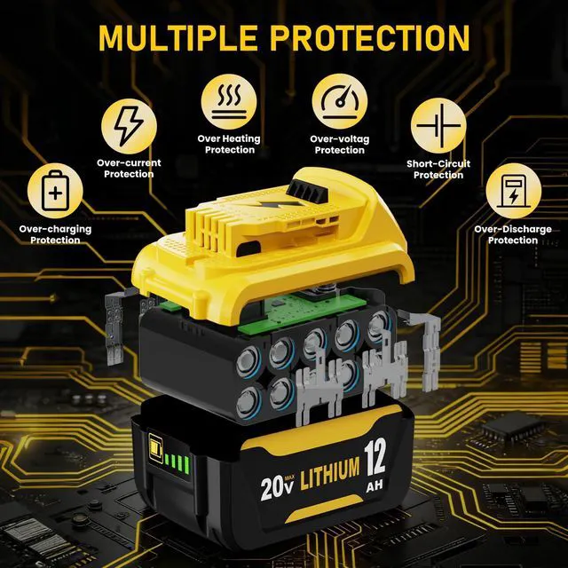Alt view image 6 of 7 - 2 Packs 12Ah Replacement for Dewalt 20V Battery DCB208 and Charger Compatible with Dewalt 20V Max Battery DCB207 DCB206 DCB204 DCB203 DCB200 DCB201 and DCB102 Charger