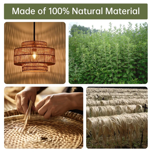 Alt view image 3 of 7 - 12.4" Rattan Pendant Light for Kitchen Island, Boho Chandelier 1-Light, Hand Woven, No Assembly, Black Hardware, Farmhouse Coastal Drum Wicker Light Fixture Dining Room Hallway Entryway