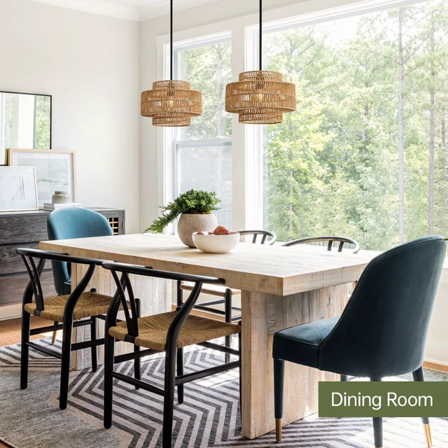 Alt view image 6 of 7 - 12.4" Rattan Pendant Light for Kitchen Island, Boho Chandelier 1-Light, Hand Woven, No Assembly, Black Hardware, Farmhouse Coastal Drum Wicker Light Fixture Dining Room Hallway Entryway