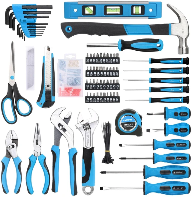 Alt view image 3 of 6 - 220-Piece Home Tool Set, Household Repairing Tool Kit, Blue Included 12-Inch Wide Mouth Open Storage Tool Bag, For Beginners, For Home Repair and Maintenance, Great for Gifts