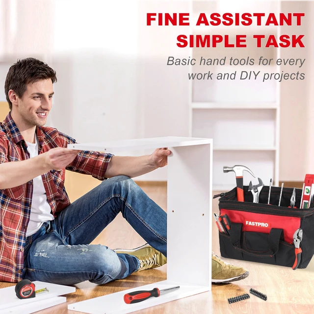 Alt view image 3 of 7 - 220-Piece Home Tool Set, Household Repairing Tool Kit, Red Included 12-Inch Wide Mouth Open Storage Tool Bag, For Beginners, For Home Repair and Maintenance, Great for Gifts