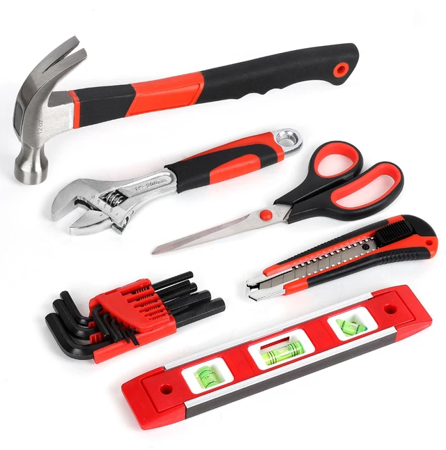 Alt view image 6 of 7 - 220-Piece Home Tool Set, Household Repairing Tool Kit, Red Included 12-Inch Wide Mouth Open Storage Tool Bag, For Beginners, For Home Repair and Maintenance, Great for Gifts