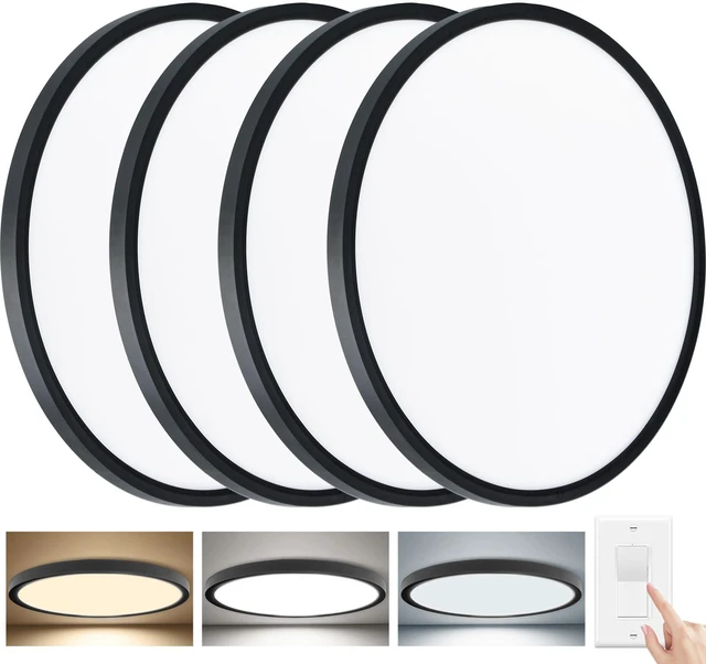 Main image of 3520LM Dimmable LED Flush Mount Ceiling Light, 15.8 Inch Edge-Lit Flat Fixture, 3000K/4000K/5000K 3 Color Temperature Selectable, Close to Ceiling Lighting for Bedroom Kitchen Laundry,4Pack Black