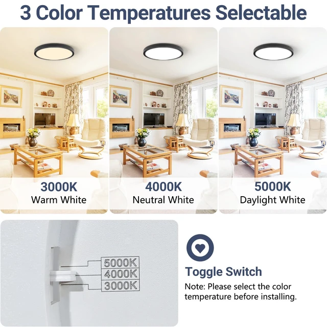 Alt view image 4 of 7 - 3520LM Dimmable LED Flush Mount Ceiling Light, 15.8 Inch Edge-Lit Flat Fixture, 3000K/4000K/5000K 3 Color Temperature Selectable, Close to Ceiling Lighting for Bedroom Kitchen Laundry,4Pack Black