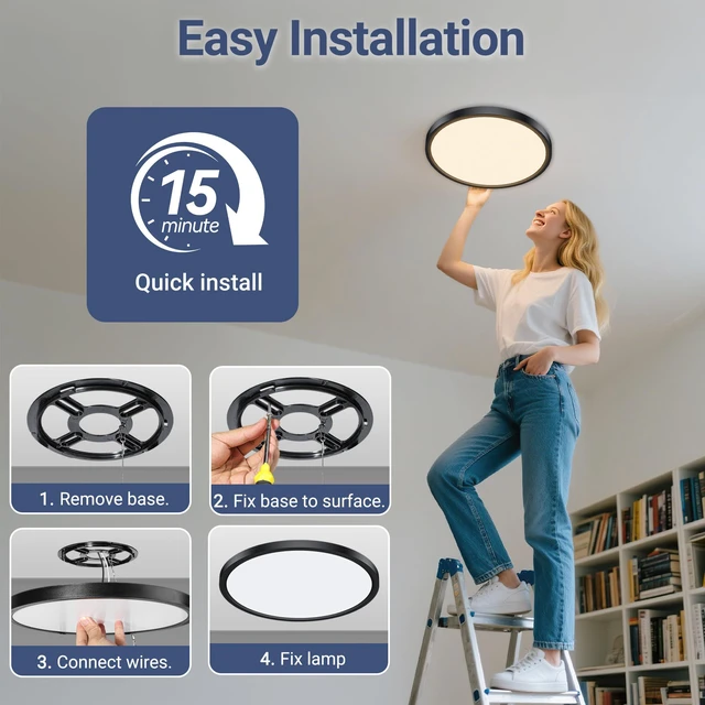 Alt view image 3 of 7 - 3520LM Dimmable LED Flush Mount Ceiling Light, 15.8 Inch Edge-Lit Flat Fixture, 3000K/4000K/5000K 3 Color Temperature Selectable, Close to Ceiling Lighting for Bedroom Kitchen Laundry,4Pack Black