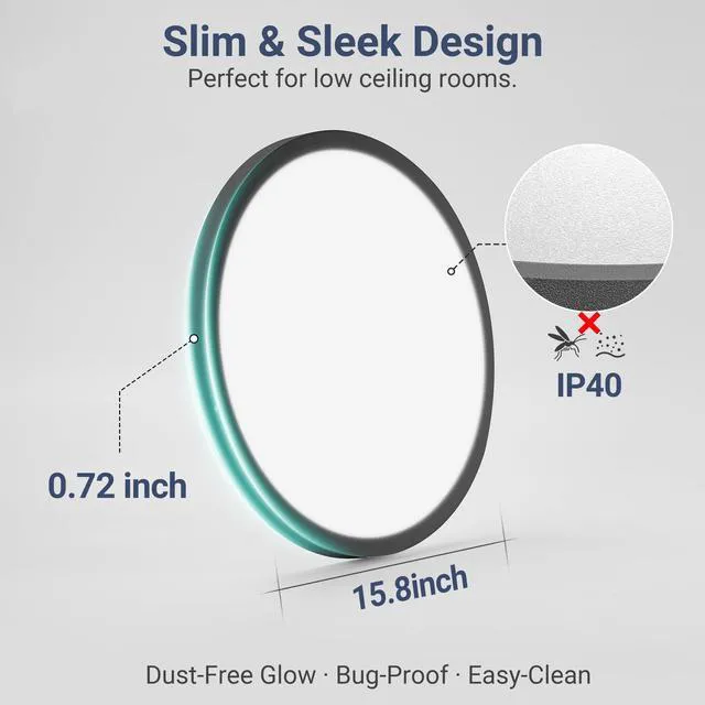 Alt view image 5 of 7 - 3520LM Dimmable LED Flush Mount Ceiling Light, 15.8 Inch Edge-Lit Flat Fixture, 3000K/4000K/5000K 3 Color Temperature Selectable, Close to Ceiling Lighting for Bedroom Kitchen Laundry,4Pack Black