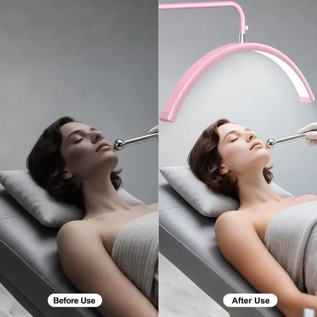 Alt view image 5 of 7 - Half Moon Lash Light - Adjustable LED Floor Lash Lamp with 4X Magnifier & Phone Holder for Eyelash Extensions,Nail Art,Tattoo,Skincare,Salon SPA-Dimmable Brightness,Rotating Head, Pink
