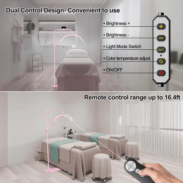 Alt view image 6 of 7 - Half Moon Lash Light - Adjustable LED Floor Lash Lamp with 4X Magnifier & Phone Holder for Eyelash Extensions,Nail Art,Tattoo,Skincare,Salon SPA-Dimmable Brightness,Rotating Head, Pink