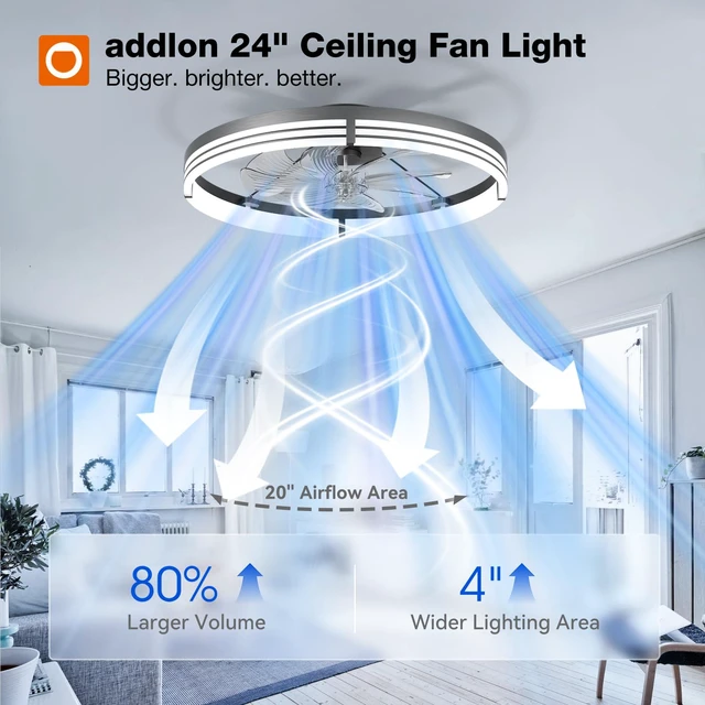 Alt view image 2 of 7 - 24" Low Profile Fandelier Ceiling Fans with Lights and Remote, Black Wider Airflow, 3000-6000K Dimmable LED, 6 Speeds, Reversible DC Motor, Remote and App Control, Memory Function, Timer, Quiet
