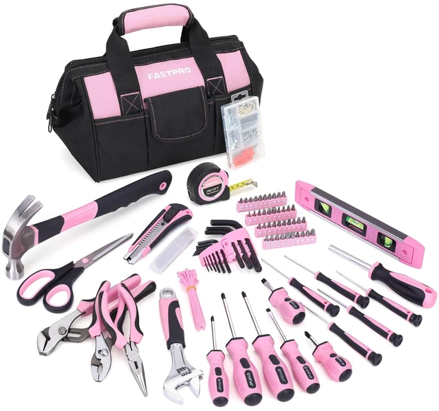 Main image of 220-Piece Pink Tool Set, Home Repairing Tool Kit for Women Pink Tool Kit with 12-inch Wide Mouth Open Tool Bag, Tool Set for Women, Great for Gifts, For DIY & Home Maintenance
