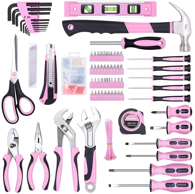 Alt view image 2 of 7 - 220-Piece Pink Tool Set, Home Repairing Tool Kit for Women Pink Tool Kit with 12-inch Wide Mouth Open Tool Bag, Tool Set for Women, Great for Gifts, For DIY & Home Maintenance