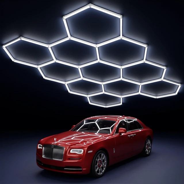 Main image of 11 Hexagon LED Garage Light, Ultra-Bright 6500K Natural White, 11 Grids for Garage, Mall, Shop, and Auto Detailing