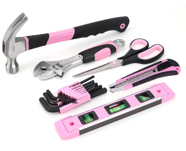 Alt view image 4 of 7 - 220-Piece Pink Tool Set, Home Repairing Tool Kit for Women Pink Tool Kit with 12-inch Wide Mouth Open Tool Bag, Tool Set for Women, Great for Gifts, For DIY & Home Maintenance