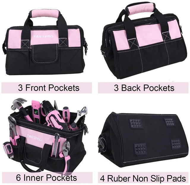 Alt view image 7 of 7 - 220-Piece Pink Tool Set, Home Repairing Tool Kit for Women Pink Tool Kit with 12-inch Wide Mouth Open Tool Bag, Tool Set for Women, Great for Gifts, For DIY & Home Maintenance