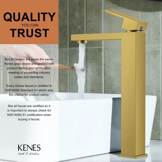 Alt view image 3 of 7 - Brushed Gold Vessel Sink Faucet Single Hole Tall Bathroom Sink Faucet Vessel Bowl Faucet with Pop Up Drain & Supply Lines, Lead-Free cUPC & NSF Certified, 1 Hole Faucet for Vanity RV Restroom