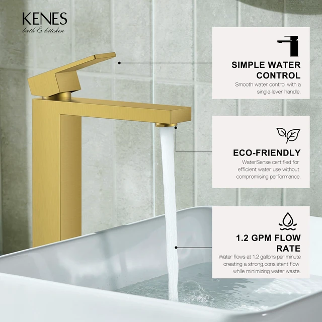 Alt view image 4 of 7 - Brushed Gold Vessel Sink Faucet Single Hole Tall Bathroom Sink Faucet Vessel Bowl Faucet with Pop Up Drain & Supply Lines, Lead-Free cUPC & NSF Certified, 1 Hole Faucet for Vanity RV Restroom