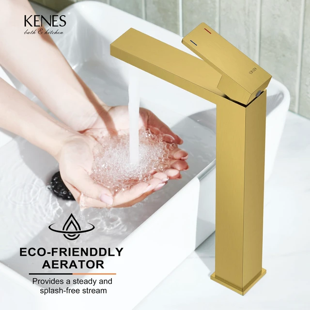 Alt view image 7 of 7 - Brushed Gold Vessel Sink Faucet Single Hole Tall Bathroom Sink Faucet Vessel Bowl Faucet with Pop Up Drain & Supply Lines, Lead-Free cUPC & NSF Certified, 1 Hole Faucet for Vanity RV Restroom