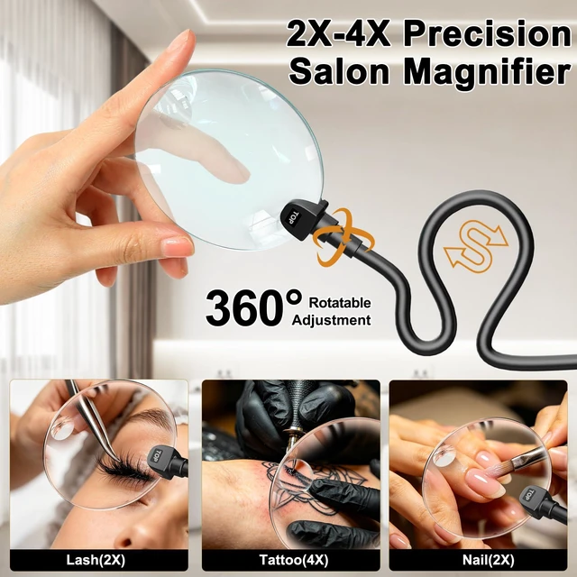 Alt view image 3 of 7 - Half Moon Lash Light - Adjustable LED Floor Lash Lamp with 4X Magnifier & Phone Holder for Eyelash Extensions,Nail Art,Tattoo,Skincare,Salon SPA-Dimmable Brightness,Rotating Head, Black