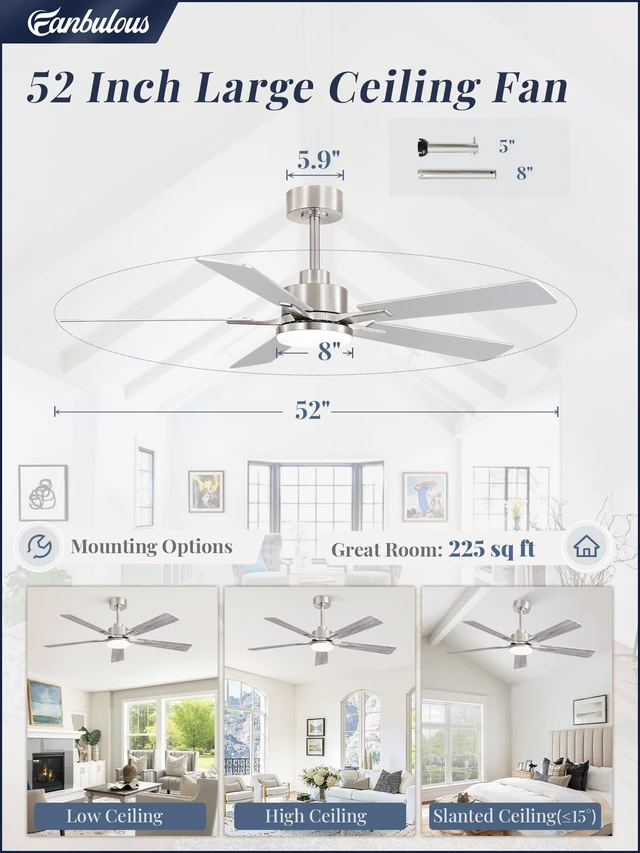 Alt view image 6 of 7 - 52 Inch Ceiling Fans with Lights DC Motor, Remote & APP Control Dimmable, 3CCT, 6 Speed, Memory Function, Timer, Dual-Sided Reversible Blade, Flat/Sloped Ceiling, Living Room, Covered Patio