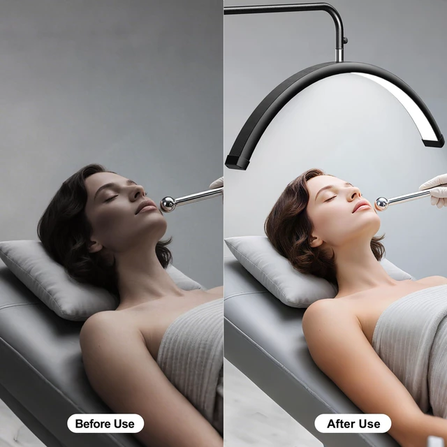 Alt view image 5 of 7 - Half Moon Lash Light - Adjustable LED Floor Lash Lamp with 4X Magnifier & Phone Holder for Eyelash Extensions,Nail Art,Tattoo,Skincare,Salon SPA-Dimmable Brightness,Rotating Head, Black
