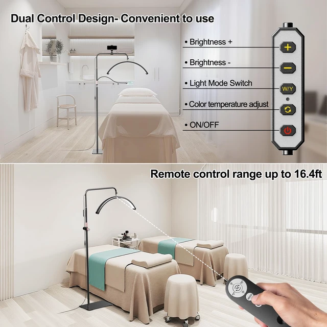 Alt view image 6 of 7 - Half Moon Lash Light - Adjustable LED Floor Lash Lamp with 4X Magnifier & Phone Holder for Eyelash Extensions,Nail Art,Tattoo,Skincare,Salon SPA-Dimmable Brightness,Rotating Head, Black