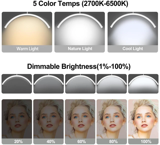 Alt view image 4 of 7 - Half Moon Lash Light - Adjustable LED Floor Lash Lamp with 4X Magnifier & Phone Holder for Eyelash Extensions,Nail Art,Tattoo,Skincare,Salon SPA-Dimmable Brightness,Rotating Head, White