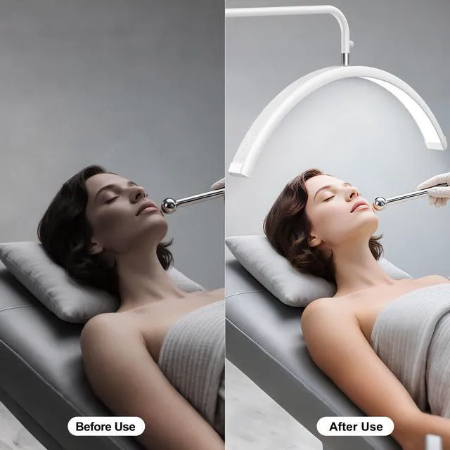 Alt view image 5 of 7 - Half Moon Lash Light - Adjustable LED Floor Lash Lamp with 4X Magnifier & Phone Holder for Eyelash Extensions,Nail Art,Tattoo,Skincare,Salon SPA-Dimmable Brightness,Rotating Head, White
