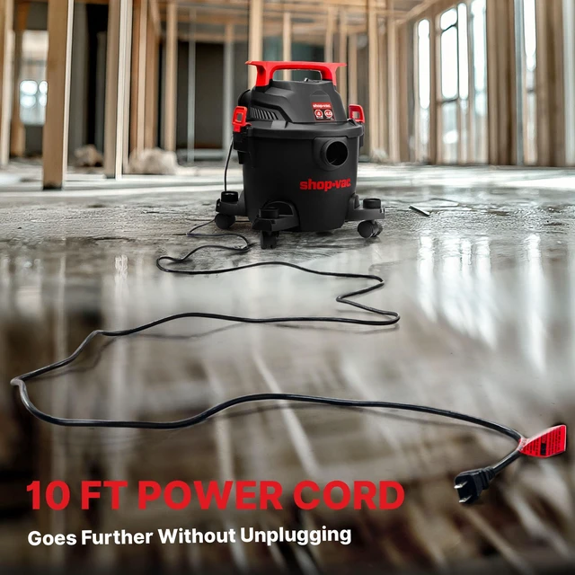 Alt view image 4 of 7 - 5430112 4 Gallon 4 Peak HP Wet/Dry Vacuum with Blower Function 1.25" x 6-ft Hose, 10-ft Cord, Powerful Suction, Durable & Portable, Ideal for Jobsite, Garage, Workshop & Home