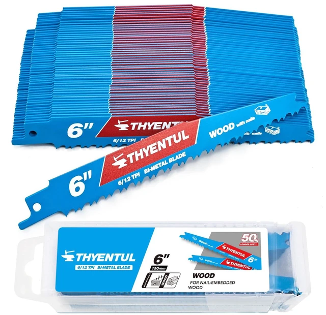 Main image of 50 Pack 6in 6/12TPI Stud and Nail-Embedded Saw Blades,Bi-Metal Demolition Reciprocating Saw Blade for Nail-Embedded Wood Cutting,Garden Pruning,Small Branch Pruning,Wood Window Door Demolition