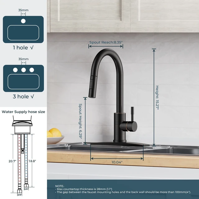 Alt view image 6 of 7 - Kitchen Faucet with Pull Down Sprayer, Oil Rubbed Bronze High Arc No-Lead Stainless Steel Sink Faucet, Single Handle, Dual Mode, with 1 or 3 Holes Deck Plate, Fit for Bar Farmhouse Outdoor Rv