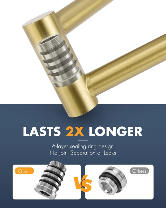 Alt view image 3 of 6 - Pot Filler Faucet Brushed Gold for Kitchen Over Stove 22.5 Inch Wall Mount Folding Stretchable Kitchen Stainless Steel Pot Filler Double Joint Swing Arm Two Handles NPT