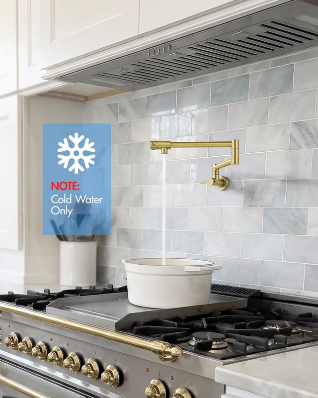 Alt view image 4 of 6 - Pot Filler Faucet Brushed Gold for Kitchen Over Stove 22.5 Inch Wall Mount Folding Stretchable Kitchen Stainless Steel Pot Filler Double Joint Swing Arm Two Handles NPT