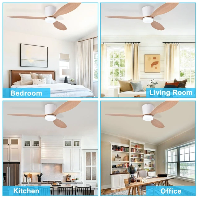 Alt view image 4 of 7 - Flush Mount Ceiling Fan: 52-Inch White Ceiling Fans with Lights for Bedroom Indoor Outdoor - Low Profile Ceiling Fans with Remote Control 24W 3CCT Dimmable 3 Reversible Wood Blades 6 Speeds