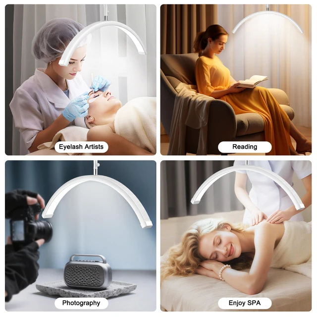 Alt view image 6 of 7 - Half Moon Lash Light - Adjustable LED Floor Lash Lamp with 4X Magnifier & Phone Holder for Eyelash Extensions,Nail Art,Tattoo,Skincare,Salon SPA-Dimmable Brightness,Rotating Head, White