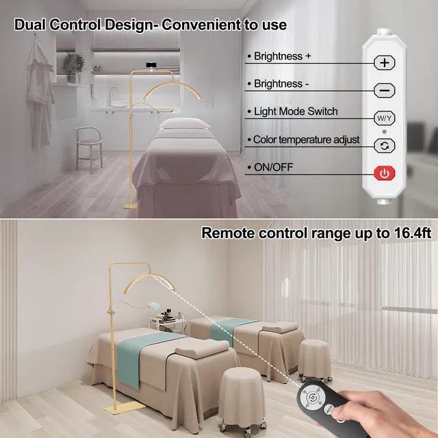 Alt view image 7 of 7 - Half Moon Lash Light - Adjustable LED Floor Lash Lamp with 4X Magnifier & Phone Holder for Eyelash Extensions,Nail Art,Tattoo,Skincare,Salon SPA-Dimmable Brightness,Rotating Head, Gold