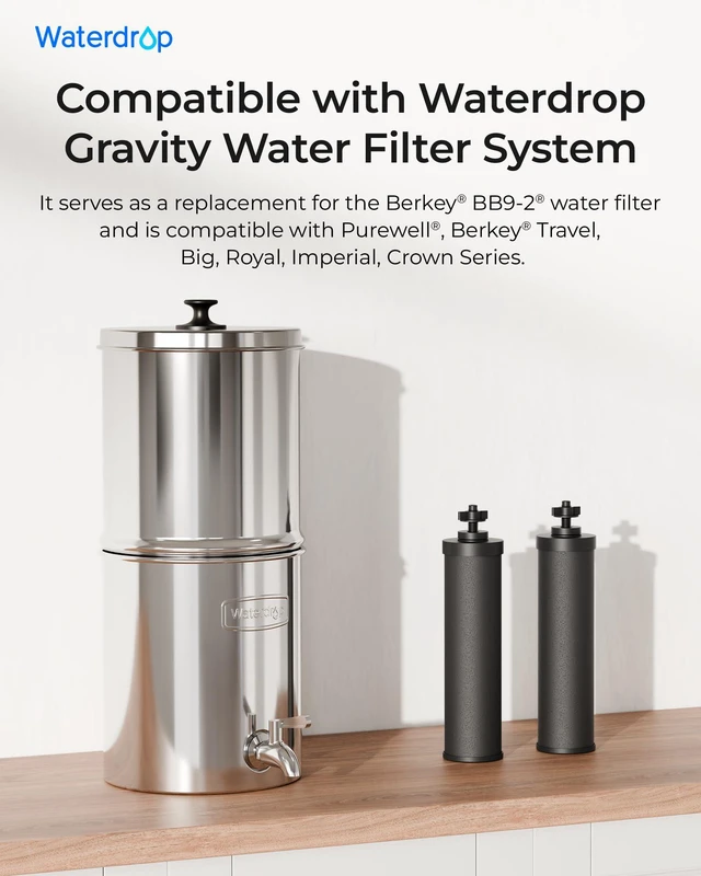 Alt view image 2 of 7 - Silver Ions Black Water Filter, Replacement for Berkey® BB9-2® Compatible with Berkey® Purewell®, ProOne®, BB9-2®, Gravity Water Filter System, NSF/ANSI 372 Certified