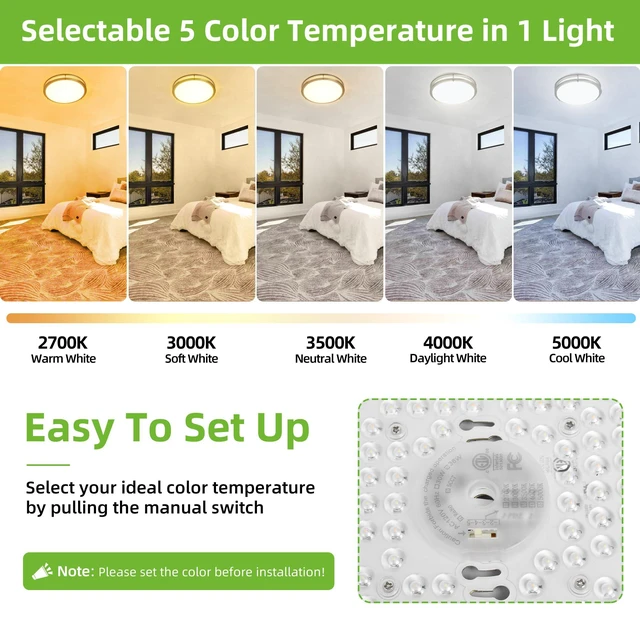 Alt view image 2 of 7 - 16 inch Dimmable LED Flush Mount Ceiling Light Fixture,36W,2200LM 2.7/3/3.5/4K/5K Adjustbale, 120°Light Angle,CRI90, Ceiling Lamp for Bedroom,Kitchen,Office,ETL Listed, Brushed Nickel