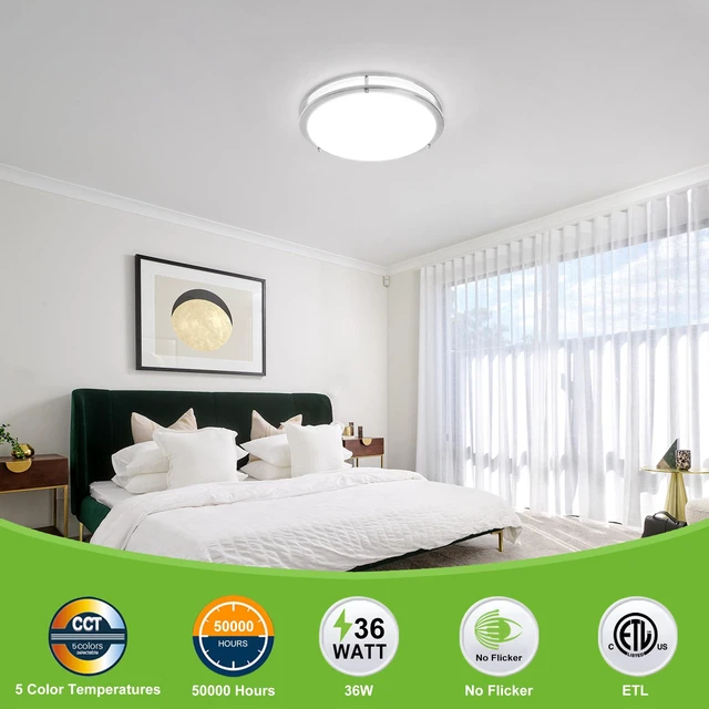 Alt view image 5 of 7 - 16 inch Dimmable LED Flush Mount Ceiling Light Fixture,36W,2200LM 2.7/3/3.5/4K/5K Adjustbale, 120°Light Angle,CRI90, Ceiling Lamp for Bedroom,Kitchen,Office,ETL Listed, Brushed Nickel
