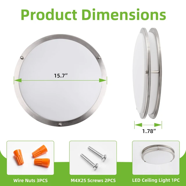 Alt view image 4 of 7 - 16 inch Dimmable LED Flush Mount Ceiling Light Fixture,36W,2200LM 2.7/3/3.5/4K/5K Adjustbale, 120°Light Angle,CRI90, Ceiling Lamp for Bedroom,Kitchen,Office,ETL Listed, Brushed Nickel